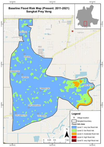 Thaileng Thol The urban flood risk map under baseline scenario in Sangkat Prey Veng digital map