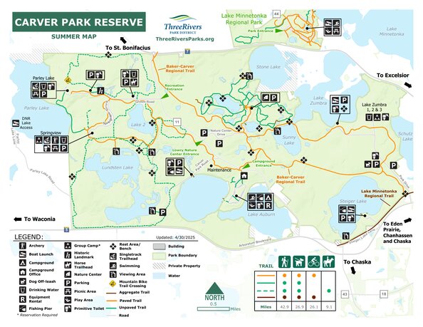 Carver Park Reserve Summer Map by Three Rivers Park District | Avenza Maps