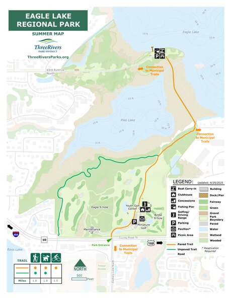 Eagle Lake Regional Park Summer Map by Three Rivers Park District ...