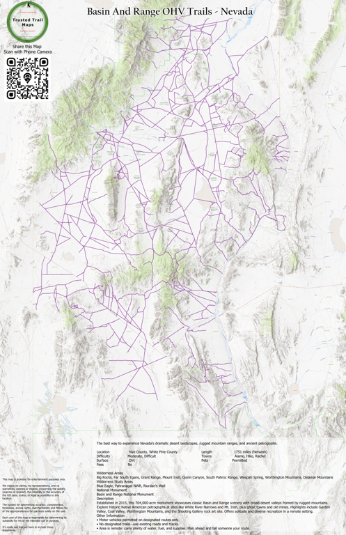 Basin and Range Monument OHV Trails - Nevada Map by Trusted Trail Maps ...