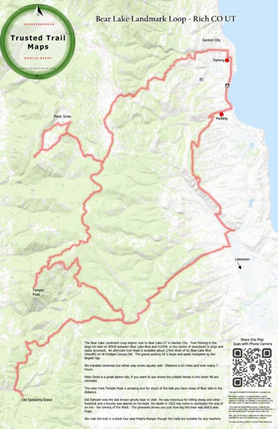 Trusted Trail Maps Inc. Bear Lake Landmark Loop - Garden City Rich CO UT digital map