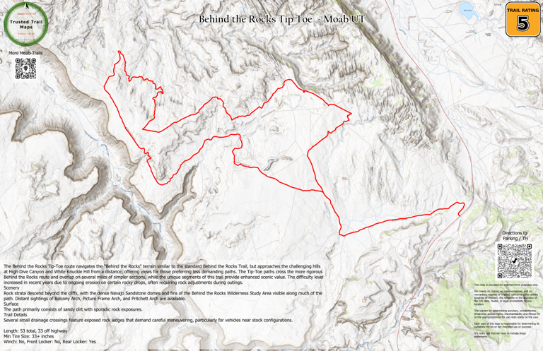Behind The Rocks Tip Toe - Rated 5 Map by Trusted Trail Maps Inc ...