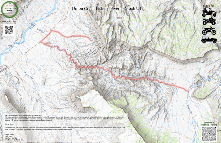 Onion Creek Fisher Towers - Moab UT Map by Trusted Trail Maps Inc ...