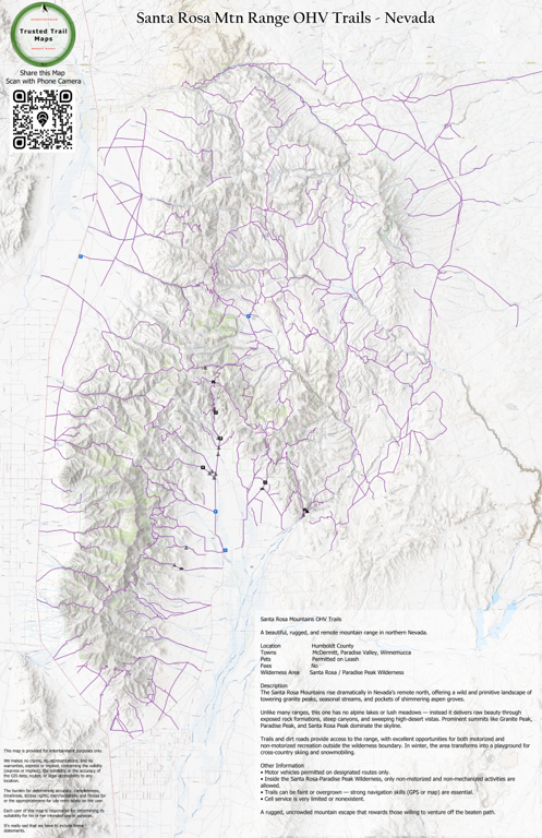 Santa Rosa Directions Santa Rosa Mtn Range OHV Trails - Nevada Map by Trusted Trail Maps Inc ...