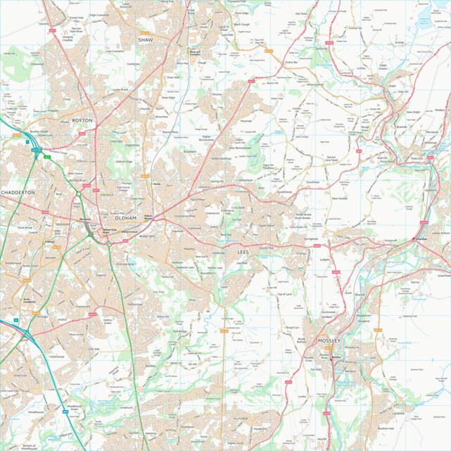 Oldham Postsode Map Oldham District (B) (SD90) Map by UK Topographic Maps | Avenza Maps