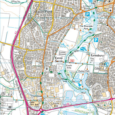 UK Topographic Maps Wyboston Ward 1 (1:25,000) digital map