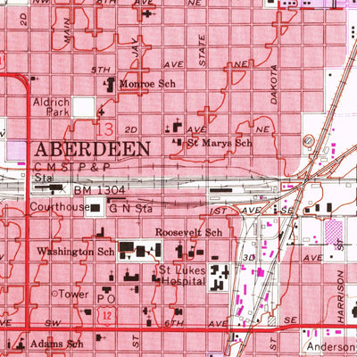 United States Geological Survey Aberdeen East, SD (1960, 24000-Scale) digital map