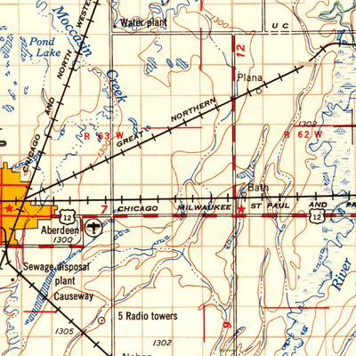 United States Geological Survey Aberdeen, SD-ND (1956, 250000-Scale) digital map