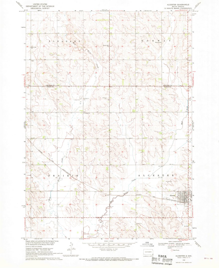 Alcester, SD (1968, 24000Scale) Map by United States Geological Survey