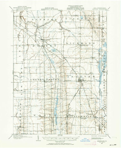United States Geological Survey Andover, OH-PA (1905, 62500-Scale) digital map