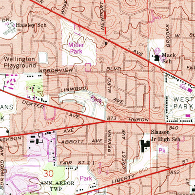 United States Geological Survey Ann Arbor West, MI (1965, 24000-Scale) digital map