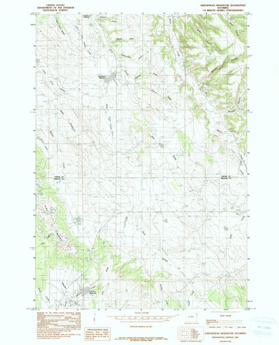 United States Geological Survey Arrowhead Reservoir, WY (1984, 24000-Scale) digital map