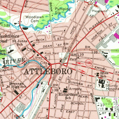 United States Geological Survey Attleboro, MA-RI (1964, 24000-Scale) digital map