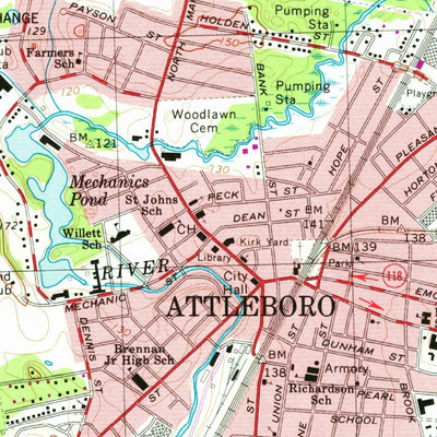United States Geological Survey Attleboro, MA-RI (1964, 25000-Scale) digital map