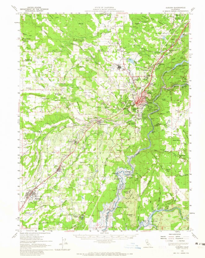 Auburn, CA (1954, 62500-Scale) Map by United States Geological