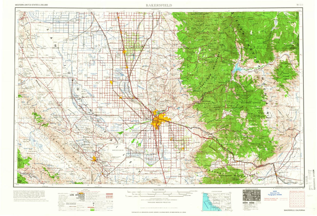 Bakersfield, CA (1966, 250000-Scale) Map by United States Geological ...