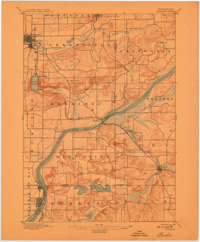 United States Geological Survey Baraboo, WI (1908, 62500-Scale) digital map