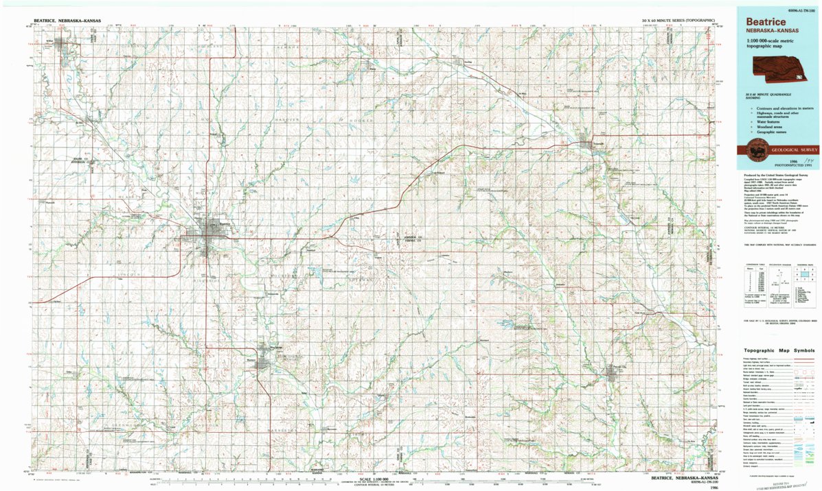 Beatrice, NE-KS (1986, 100000-Scale) Map by United States Geological ...