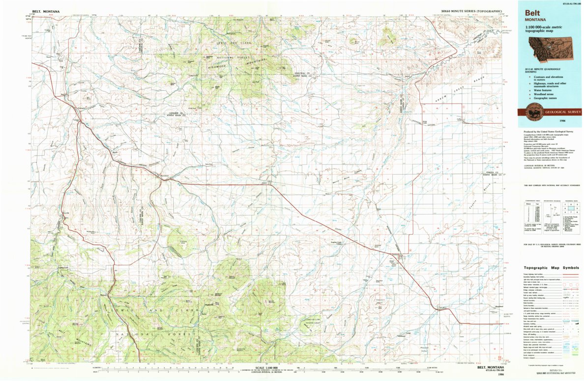 Nelt Mapa Belt, MT (1984, 100000-Scale) Map by United States Geological Survey ...