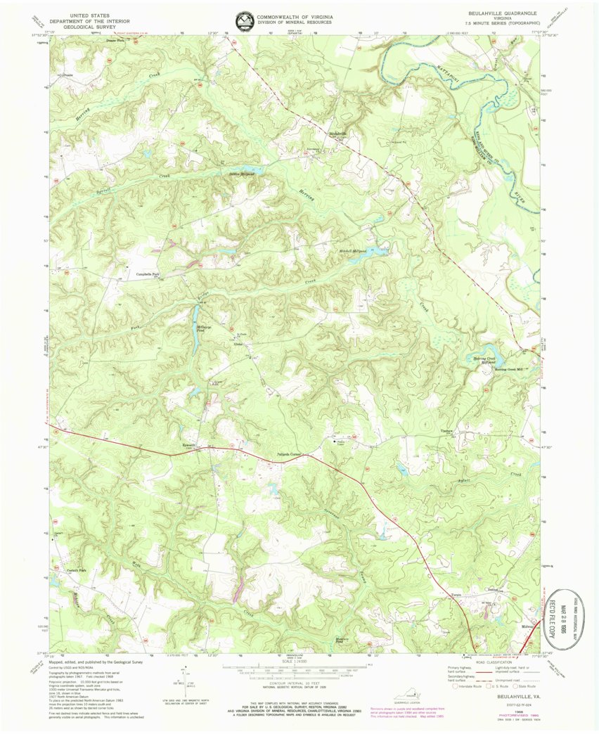 Beulahville, VA (1968, 24000Scale) Map by United States Geological