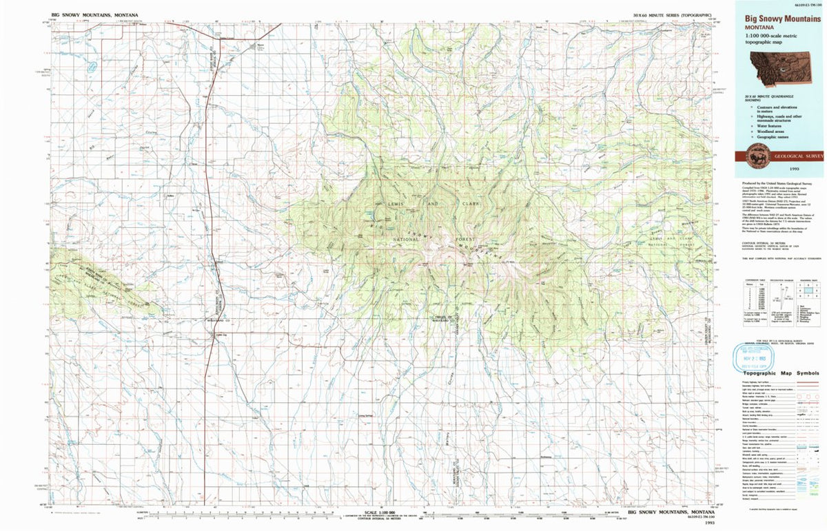 Big Snowy Mountains, MT (1993, 100000-Scale) Map by United States ...