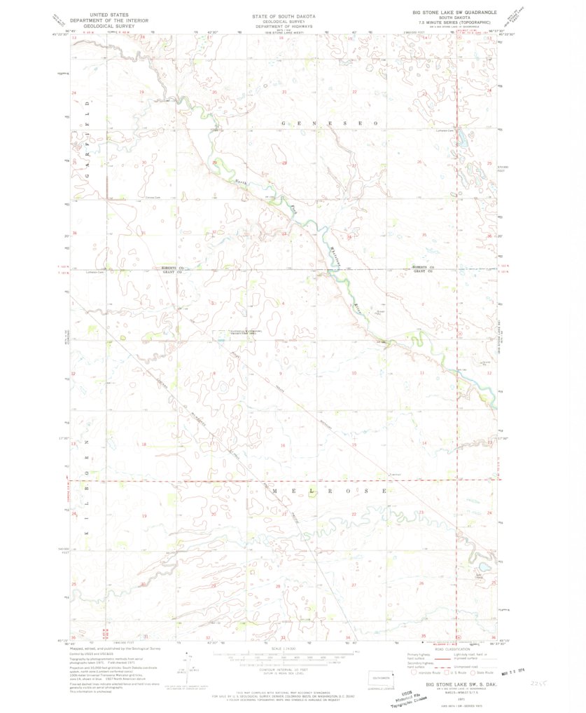 Big Stone Lake SW, SD (1971, 24000Scale) Map by United States