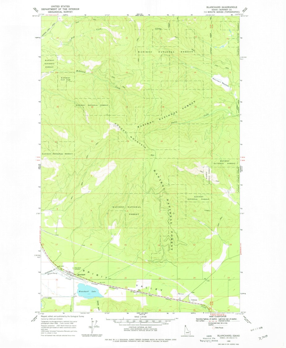 Blanchard, ID (1968, 24000-Scale) Map by United States Geological ...