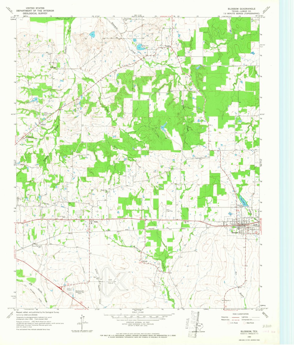 Blossom, TX (1964, 24000-Scale) Map by United States Geological
