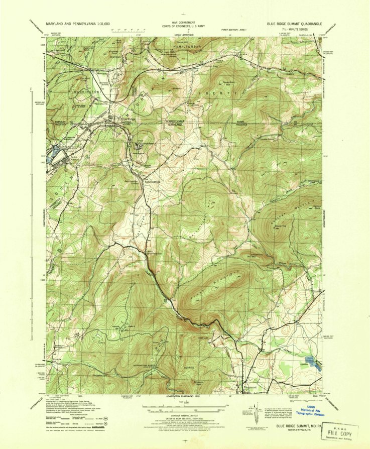 Geologic Map Blue Ridge Blue Ridge Summit, PA-MD (1944, 31680-Scale) Map by United States ...