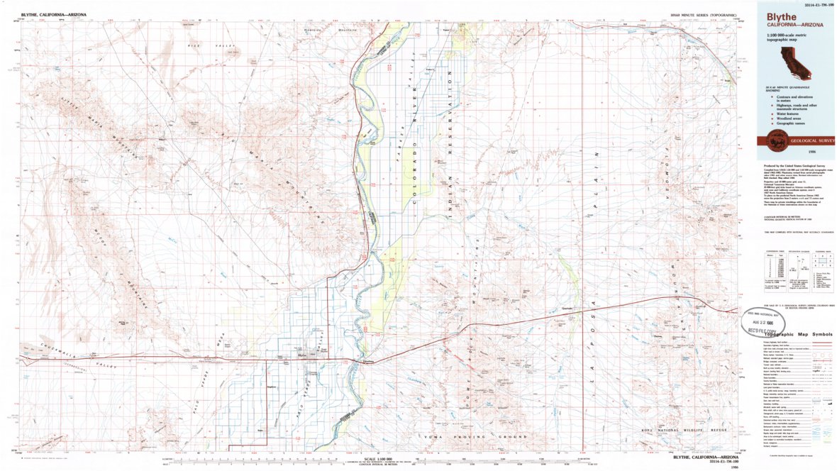 Blythe, CA-AZ (1986, 100000-Scale) Map by United States Geological Survey