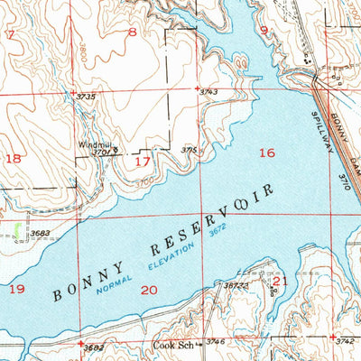 United States Geological Survey Bonny Reservoir, CO-KS (1950, 62500-Scale) digital map