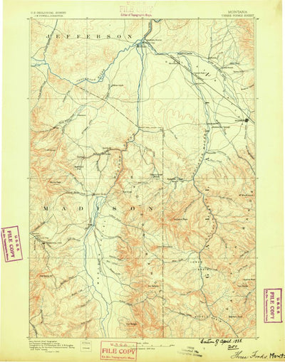 United States Geological Survey Bozeman W, MT-WY (1888, 250000-Scale) digital map