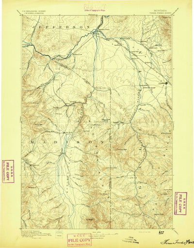 United States Geological Survey Bozeman W, MT-WY (1894, 250000-Scale) digital map