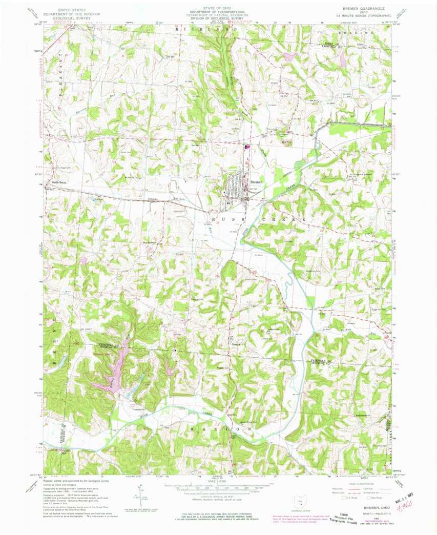 Bremen, OH (1961, 24000Scale) Map by United States Geological Survey