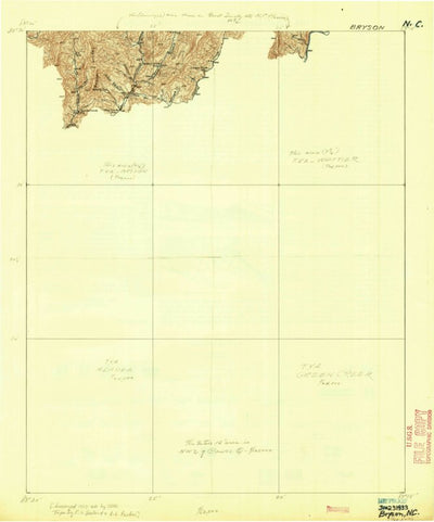 United States Geological Survey Bryson, NC (1933, 62500-Scale) digital map