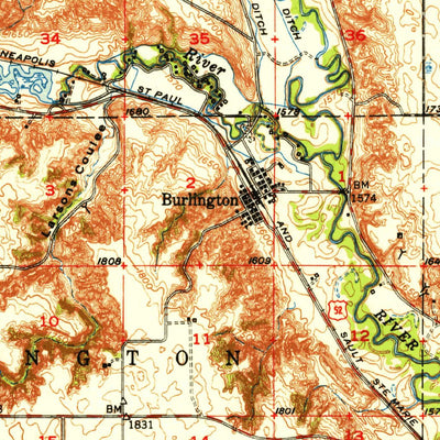 United States Geological Survey Burlington, ND (1951, 62500-Scale) digital map