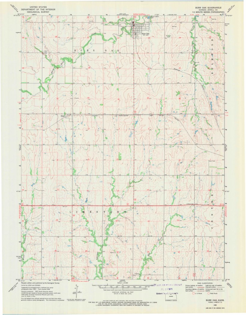 Burr Oak, KS (1968, 24000-Scale) Map by United States Geological Survey ...