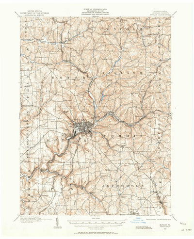 United States Geological Survey Butler, PA (1909, 62500-Scale) digital map