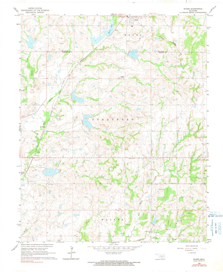 Byars, OK (1964, 24000-Scale) Map by United States Geological Survey ...