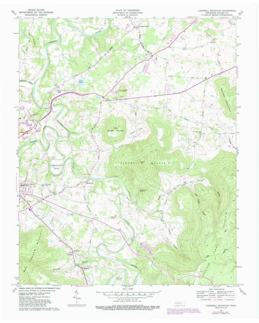 Cardwell Mountain, TN (1957, 24000Scale) Map by United States