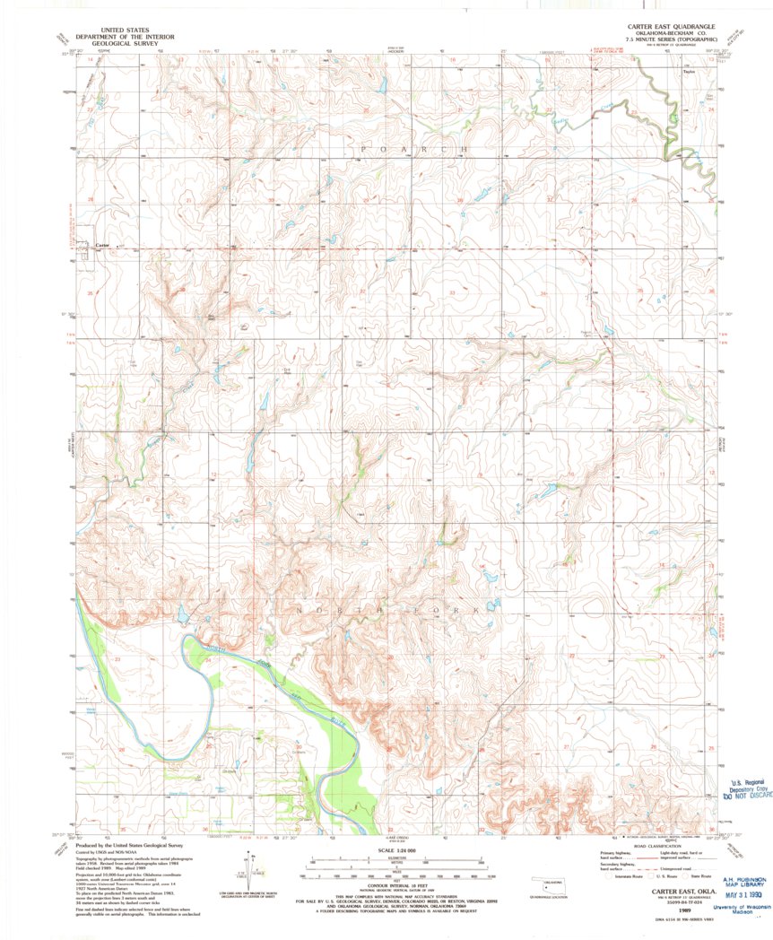 Carter East, OK (1989, 24000-Scale) Map by United States Geological ...