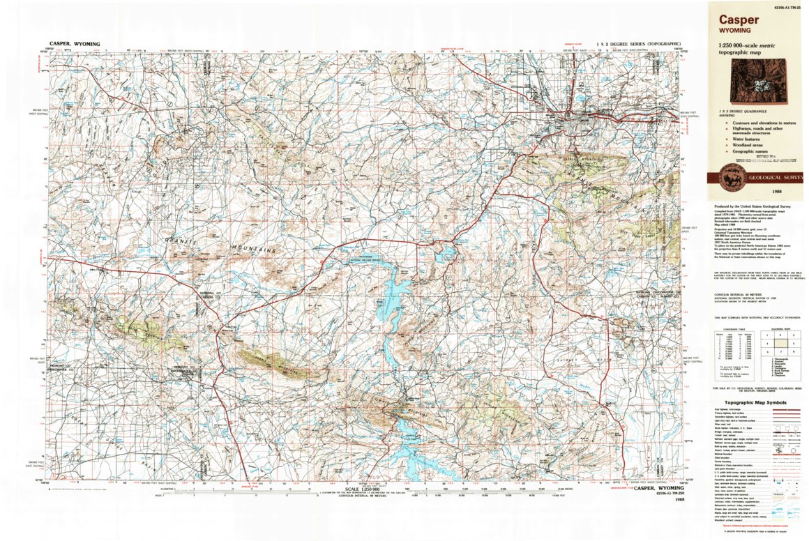 Casper, WY (1988, 250000-Scale) Map by United States Geological Survey ...