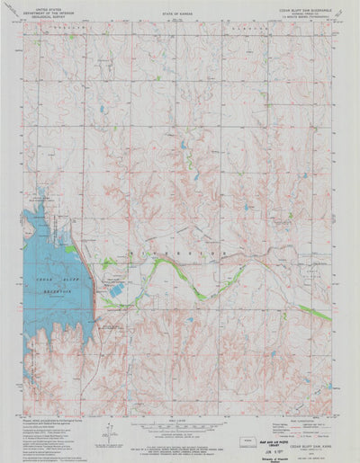 United States Geological Survey Cedar Bluff Dam, KS (1974, 24000-Scale) digital map