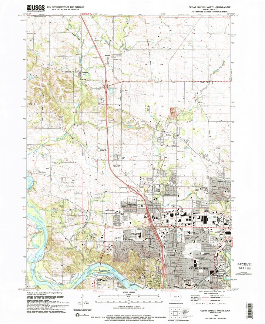Cedar Rapids North, IA (1994, 24000-Scale) Map by United States