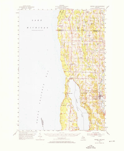 United States Geological Survey Central Lake, MI (1954, 62500-Scale) digital map