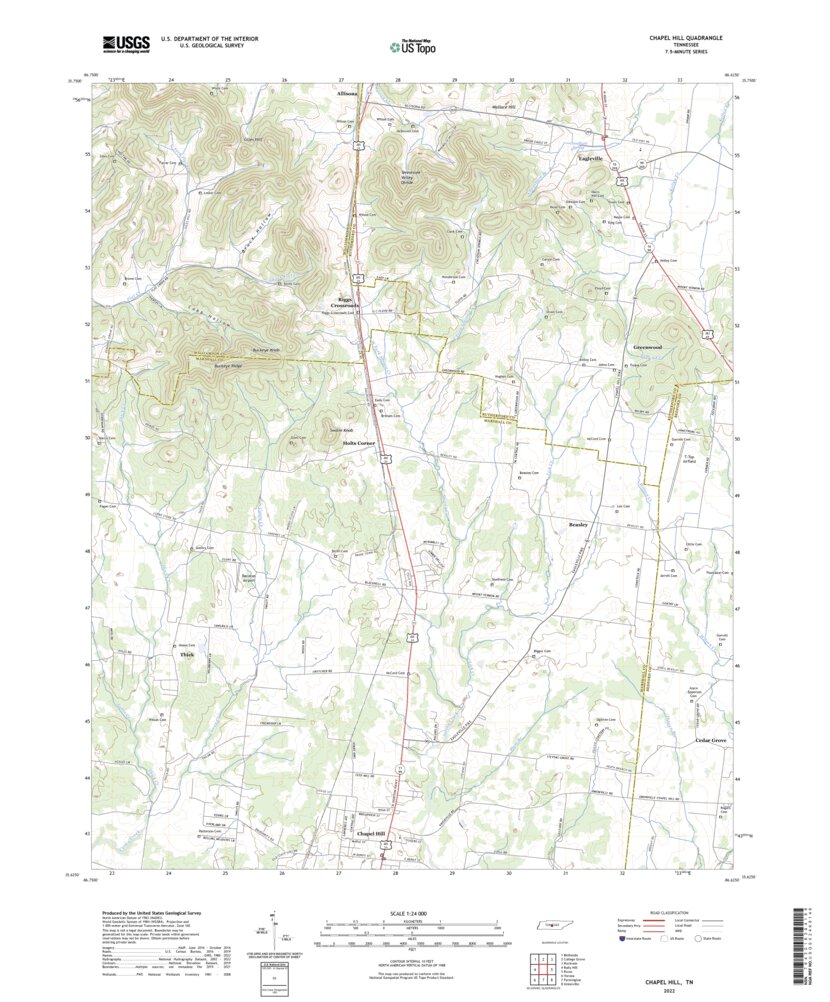Chapel Hill, TN (2022, 24000-Scale) Map by United States Geological ...