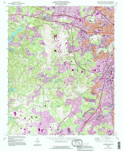 United States Geological Survey Charlotte West, NC (1993, 24000-Scale) digital map