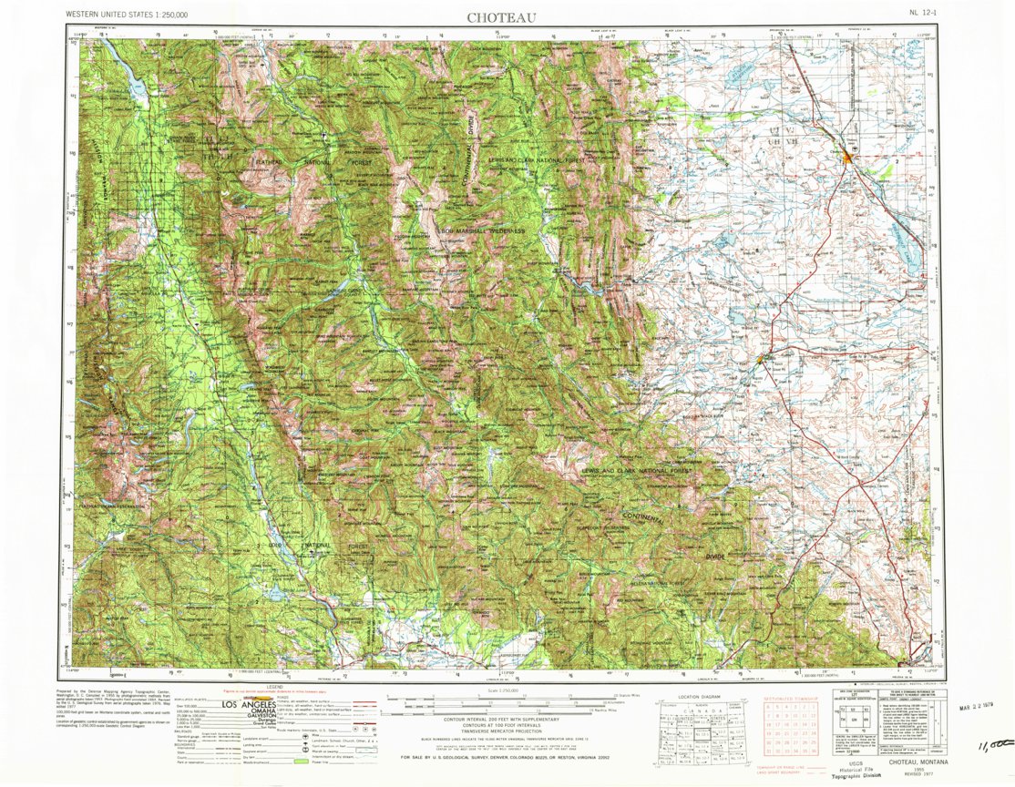 Choteau, MT (1955, 250000Scale) Map by United States Geological Survey