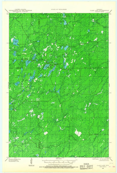 United States Geological Survey Clam Lake, WI (1942, 48000-Scale) digital map