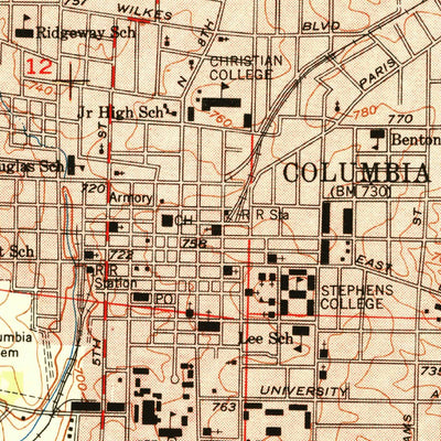 United States Geological Survey Columbia, MO (1950, 24000-Scale) digital map